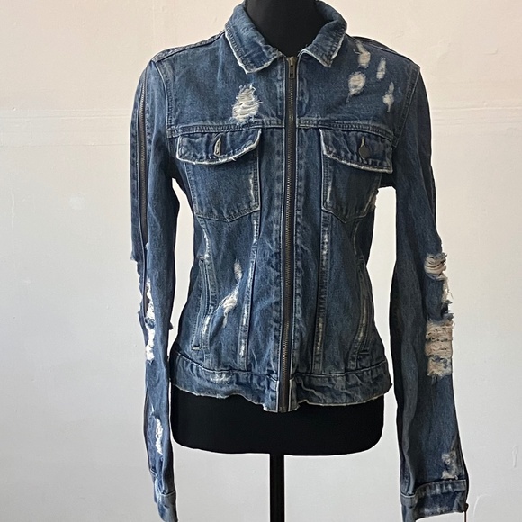 Carmar distressed/deconstructed zipper sleeve jacket - Picture 1 of 17
